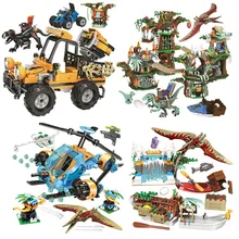 Jurassic mundo dinossauro parque conjunto com 8053 8052 8051 8050 8049 8048 modelo blocos de construção tijolos com brinquedo presente para crianças