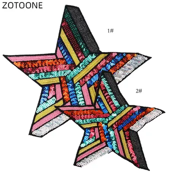 

ZOTOONE Sewing Embroidered Patch Sequined Star Cloth Sticker Pentagram Big Back Patches for Jackets DIY Badge Bag Appliques E