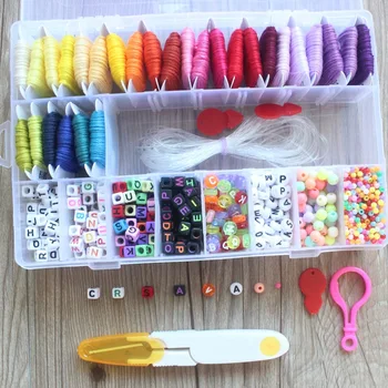 

Bracelet Making Beads Kit 28 Color Thread 11 Grid Letter Beads Hand-knitted Cross-stitch Kit J99Store