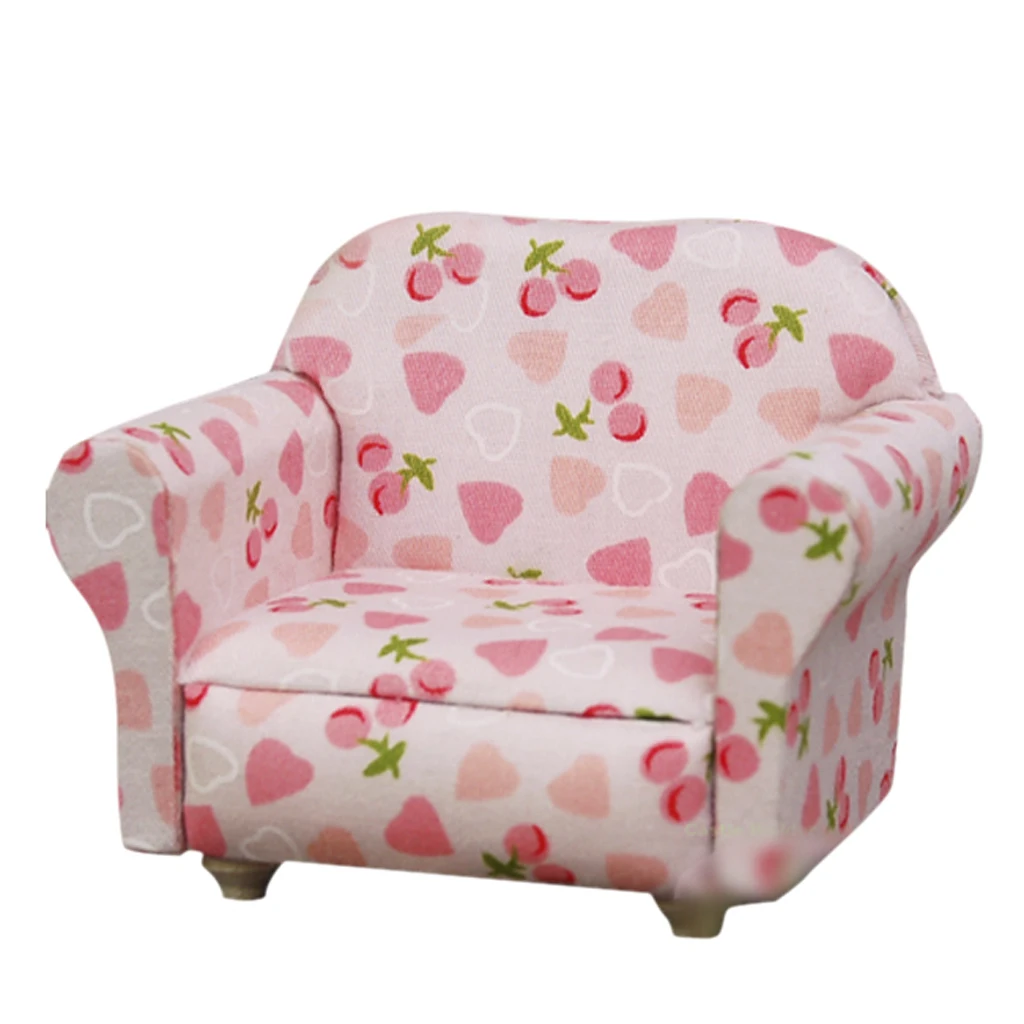 Dolls House Bedroom Miniature Soft Sofa Chair Loveseat Furniture Pink Floral