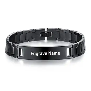 

Personalized Custom Engraved Name Brand Bracelet Men Stainless Steel Chain charm adjustable Bracelets Bangles pulseira masculina