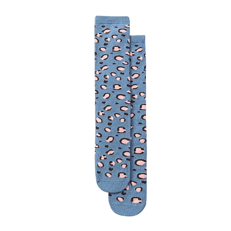 Uniform Size Girls Knee High Socks Pink Blue White Leopard Print Socks for Girls Cotton Polyester Breathable Keep Warm Kids Sock - Цвет: D Blue