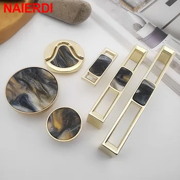 NAIERDI Black Green Gemstone Cabinet Handle Zinc Alloy Gold Furniture Handle Wardrobe Dresser Drawer Knobs Kitchen Cupboard