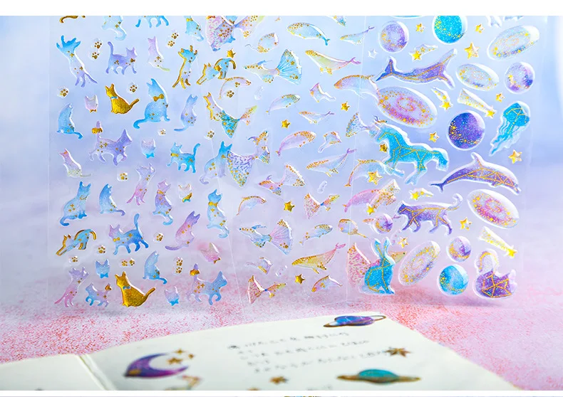 1 лист кристалл 3D кошка наклейка милые животные ПВХ наклейки Kawaii Наклейки с Луной для мобильных украшений Скрапбукинг дневник альбомы сделай сам