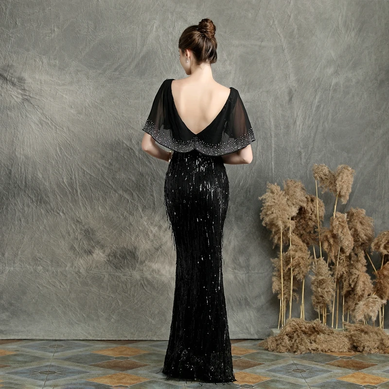 YIDINGZS сексуальное вечернее платье с v-образным вырезом и блестками женское элегантное длинное вечернее платье YD16582