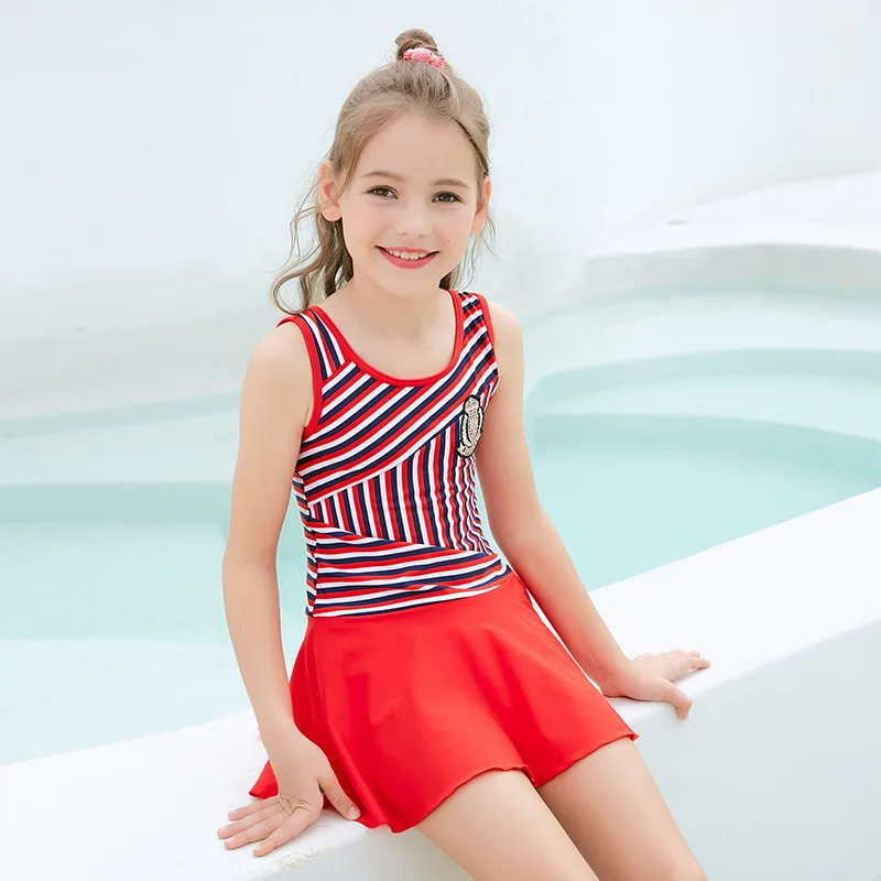 

Children Dress-Bathing Suit Big Kid Swimwear England College Sports Girls Swimwear Hot Springs Comfortable Set