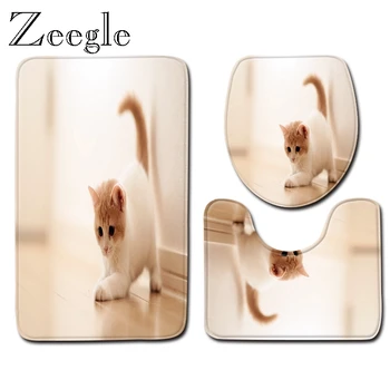 

Zeegle Cat Pattern 3pcs Bathroom Mat Set Bath Mats Anti Slip Bathroom Rug Soft Microfiber Toilet Mat and Bath Rug Sets