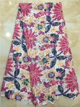 

2019 High quality Embroidery guipure water Swiss African milk silk cord soluble print lace Fabric for women dress 5 yards