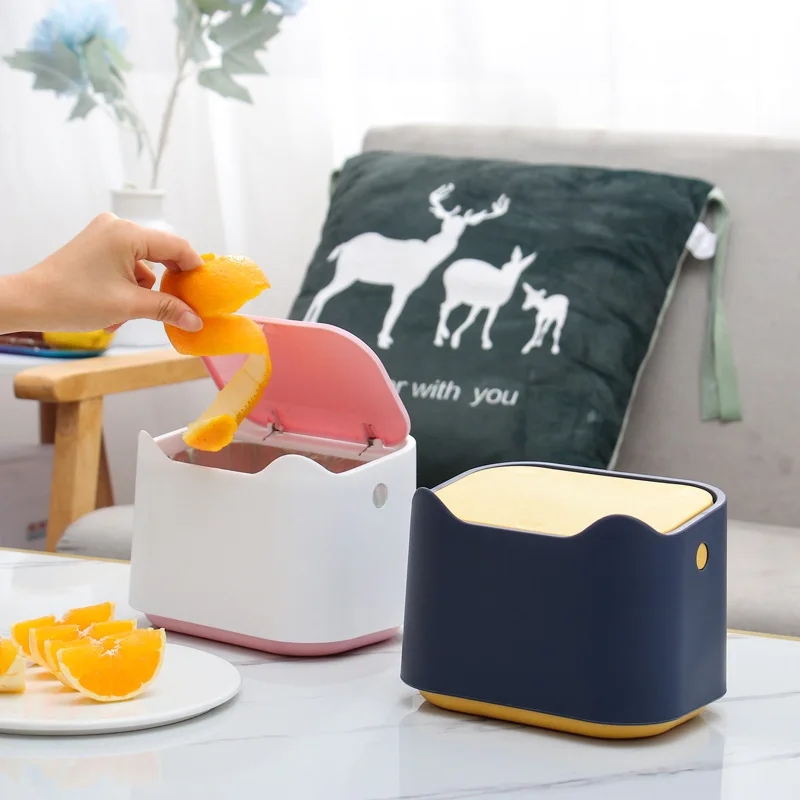 

Portable Plastic Storage Box Creative Bedroom Debris Storage Box Mini Desktop Trash Can Household Cleaning Tools Kitchen Storage