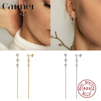 

Canner 925 Sterling Silver Stud Earrings For Women Ins Snowflake Tassel Chain Zircon Earrings Fine Jewelry pendientes Mujer W4