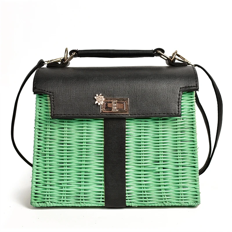 Bolso de lujo para mujer, bandolera de ratán, tejido de mimbre hecho a mano PU, bolso de playa de verano 2019 mujer, bolso principal| | - AliExpress
