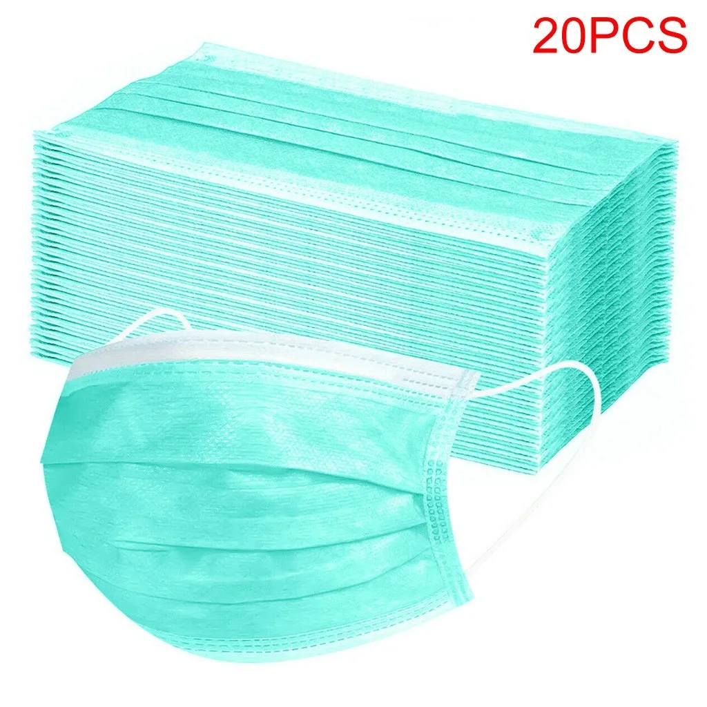 100pcs Light Green Disposable Mouth Masks Adult Anti-Wind Face Mask With Elastic Earloop Breathable 3-Ply Mascarillas | Аксессуары для