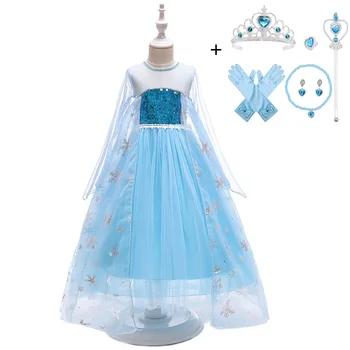 

Girls Princess Elsa Dress Costume Cosplay Halloween Birthday Party Vestidos Fantasia with Accessories Children's Clothing