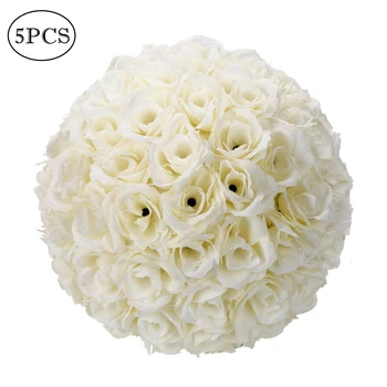 

【US Warehouse】Artificial Flowers Home Decoration 5Pcs 25CM Flower Balls Wedding Decoration Ivory White No need to Assemble