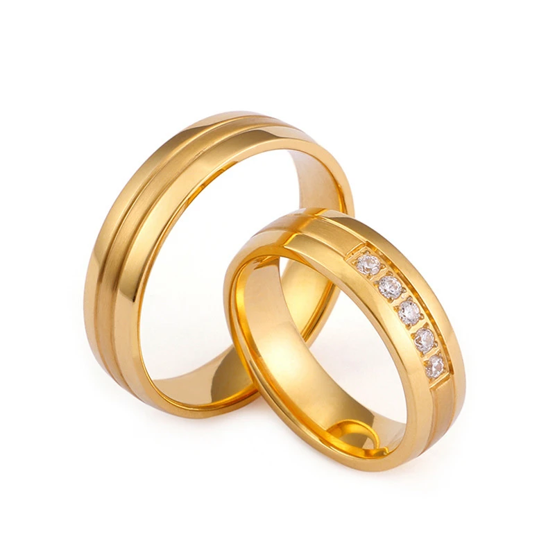 Anillos chapados en oro de 18K parejas, conjunto de alianza boda de oro para y hombres, joyería de compromiso de matrimonio|Anillos| AliExpress