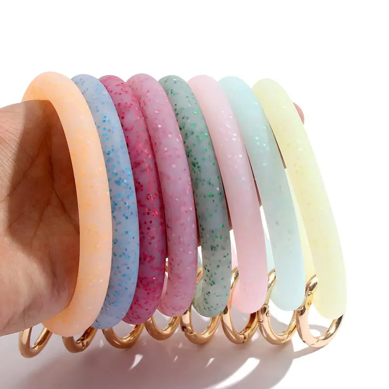 Flatfoosie, модный разноцветный мягкий силиконовый брелок для женщин и девочек, увеличенный круг, браслет, брелок, унисекс, ювелирное изделие, подарок