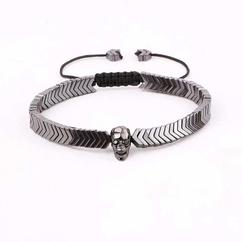 New Design Hematite Beads CZ Skull Macrame Adjustable Bracelet Jewelry For Men - Image 6