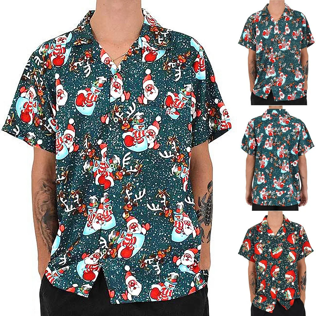 Christmas Men Santa Claus Printing 3D Hawaiian Shirt Apparel
