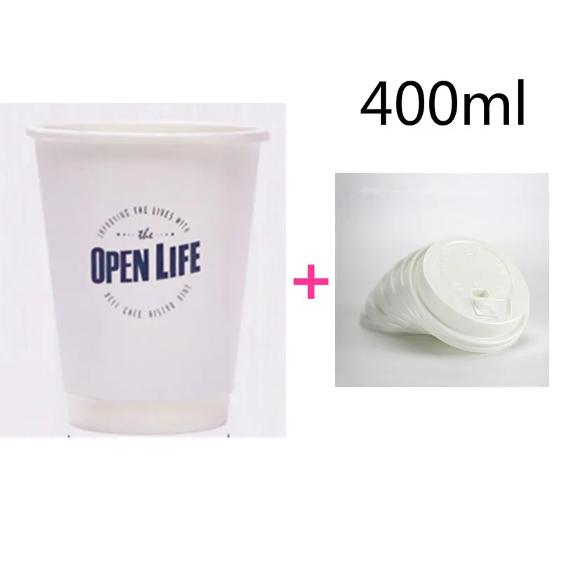 cup and lid 50 шт., европейский стиль, креативные одноразовые кофейные чашки, вечерние, двухслойные, полые, анти горячий напиток, бумажная посылка, чашка с крышкой - Цвет: cup and lid