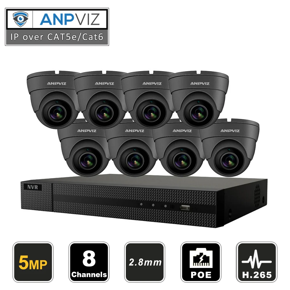 Anpviz 8CH HIKVISION H.265+ NVR 5MP наружная внутренняя камера безопасности POE ip-камера система видеонаблюдения Комплект ip-камера видеонаблюдения NVR комплект