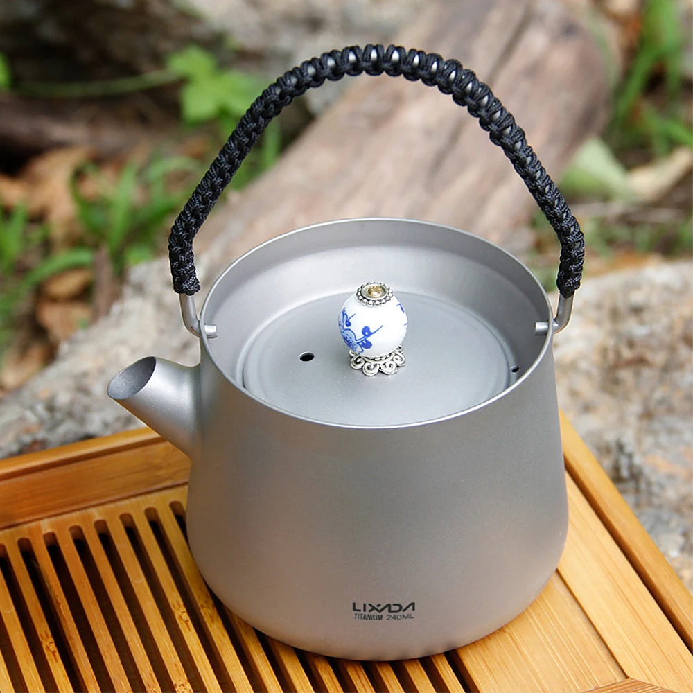 Lixada 240 мл, мини титановый чайник, чайник, посуда с сеткой для заварки чая, для дома, на открытом воздухе, для альпинизма, кемпинга, пикника
