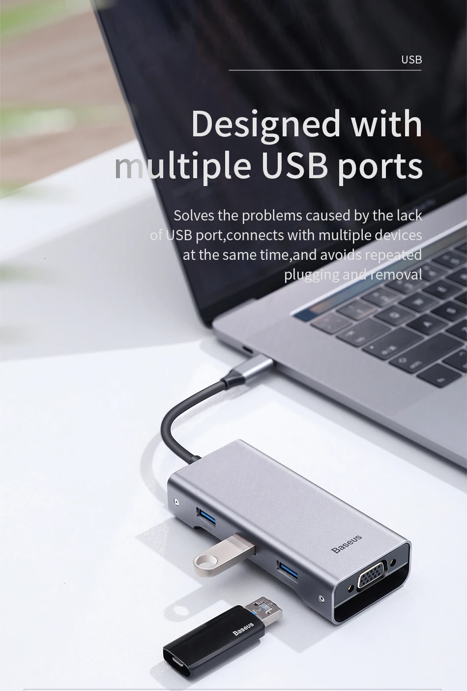 Baseus USB C концентратор type C к USB3.0 HDMI VGA RJ45 концентратор Мульти USB 3,0 адаптер питания type-c концентратор для MackBook Pro воздушный USB-C сплиттер
