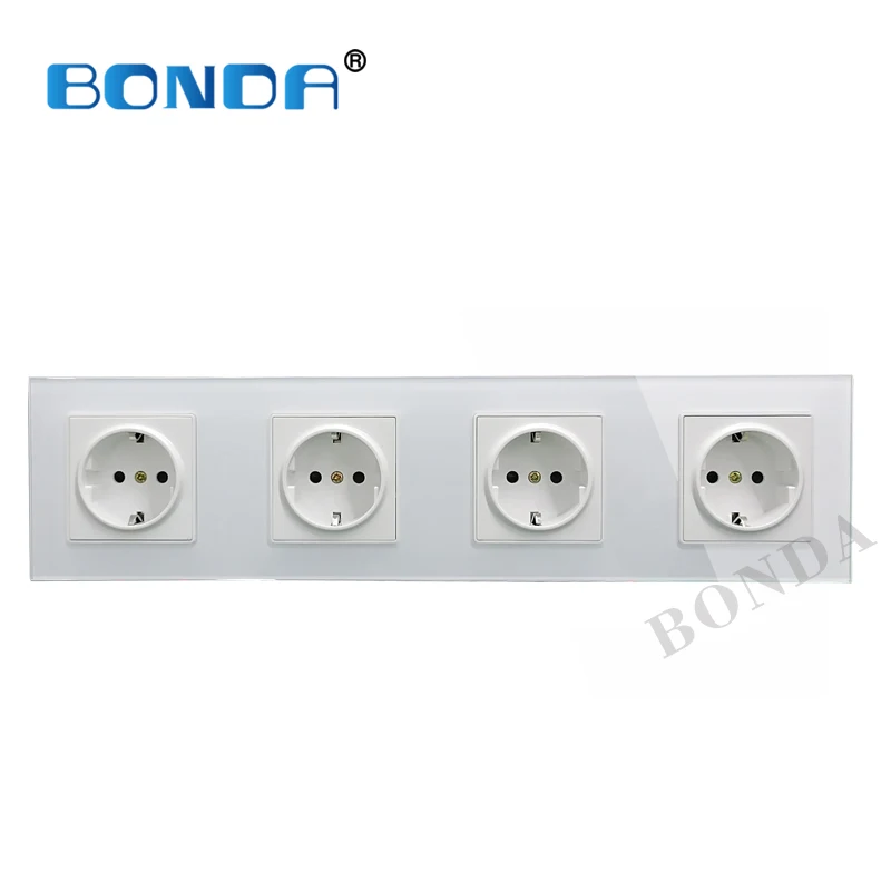

BONDA EU standard 16A power socket, crystal tempered glass socket panel, one-piece porous three-layer power socket AC 220-250V