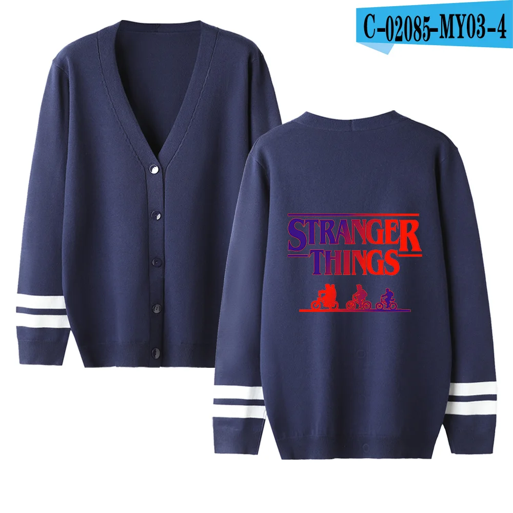 navyblue Мужской и женский свитер с v-образным вырезом, вязаный кардиган, свитер высокого качества унисекс, теплый свитер с принтом, популярный женский свитер - Цвет: navyblue