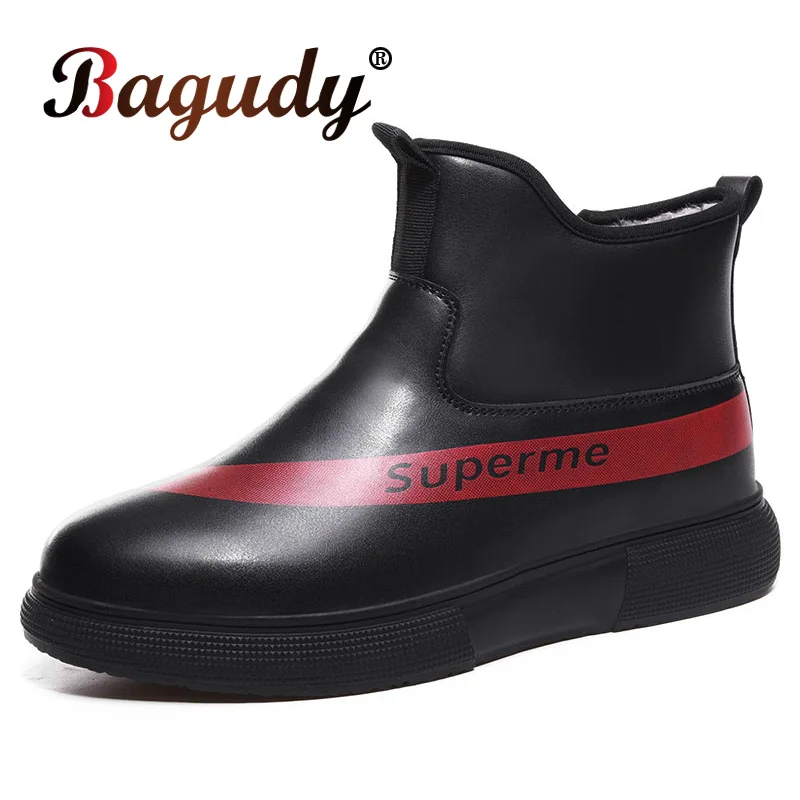 Men Boots Waterproof Leather Snow Boot Shoes High Quality Vintage British Warm Fur Autumn Winter Casual Ankle | Обувь