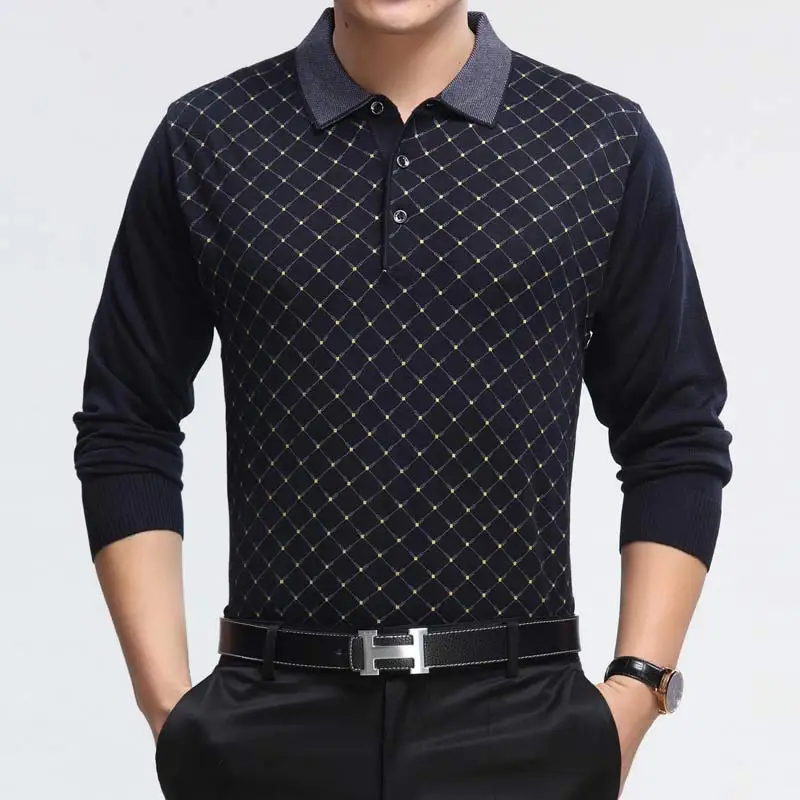 Тёмно-синий brand casual high quality fitness long sleeve polo shirt men poloshirt jersey mens polos tee shirts dress fashions 81064 - Цвет: Тёмно-синий