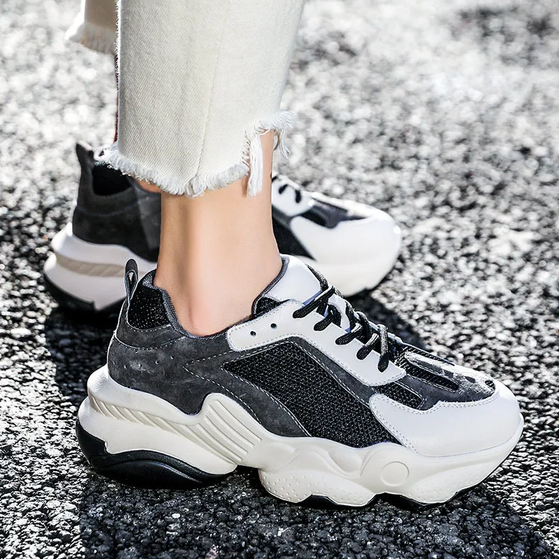 Casual Shoes Women Dad Shoes Ladies Autumn New Sneakers Real Leather Casual Shoes Woman Breathable Female Chunky footware