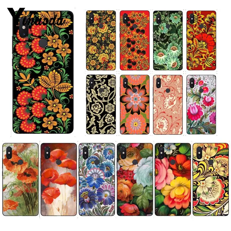

Yinuoda Khokhloma Russian Pattern Flower Black TPU Soft Phone Cover for Xiaomi Mi 6 Mix2 Mix2S Note3 8 8lite Redmi 5 note5