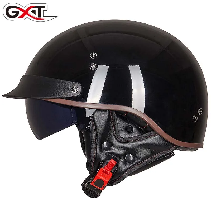DOT сертификация GXT половина лица мотоциклетный шлем ретро мотоцикл скуте шлем для кроссового велосипеда M L XL XXL - Цвет: Bright black gold
