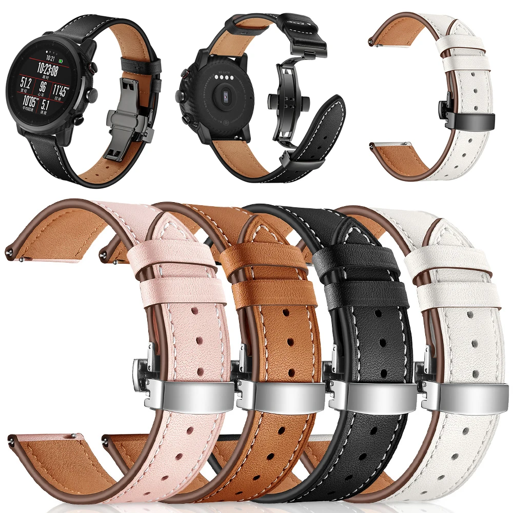Кожаный ремешок с пряжкой-бабочкой для Xiaomi Huami Amazfit GTS/GTR 47 мм 42 часов Bip/ Stratos 3