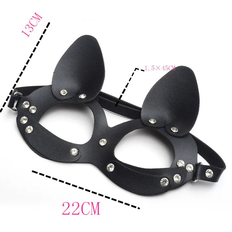 Women Sexy Pu Leather Rivet Upper Half Face Mask Rhinestone Cat Bunny Ear Cosplay Adult Play Game Masquerade Ball Carnival Masks