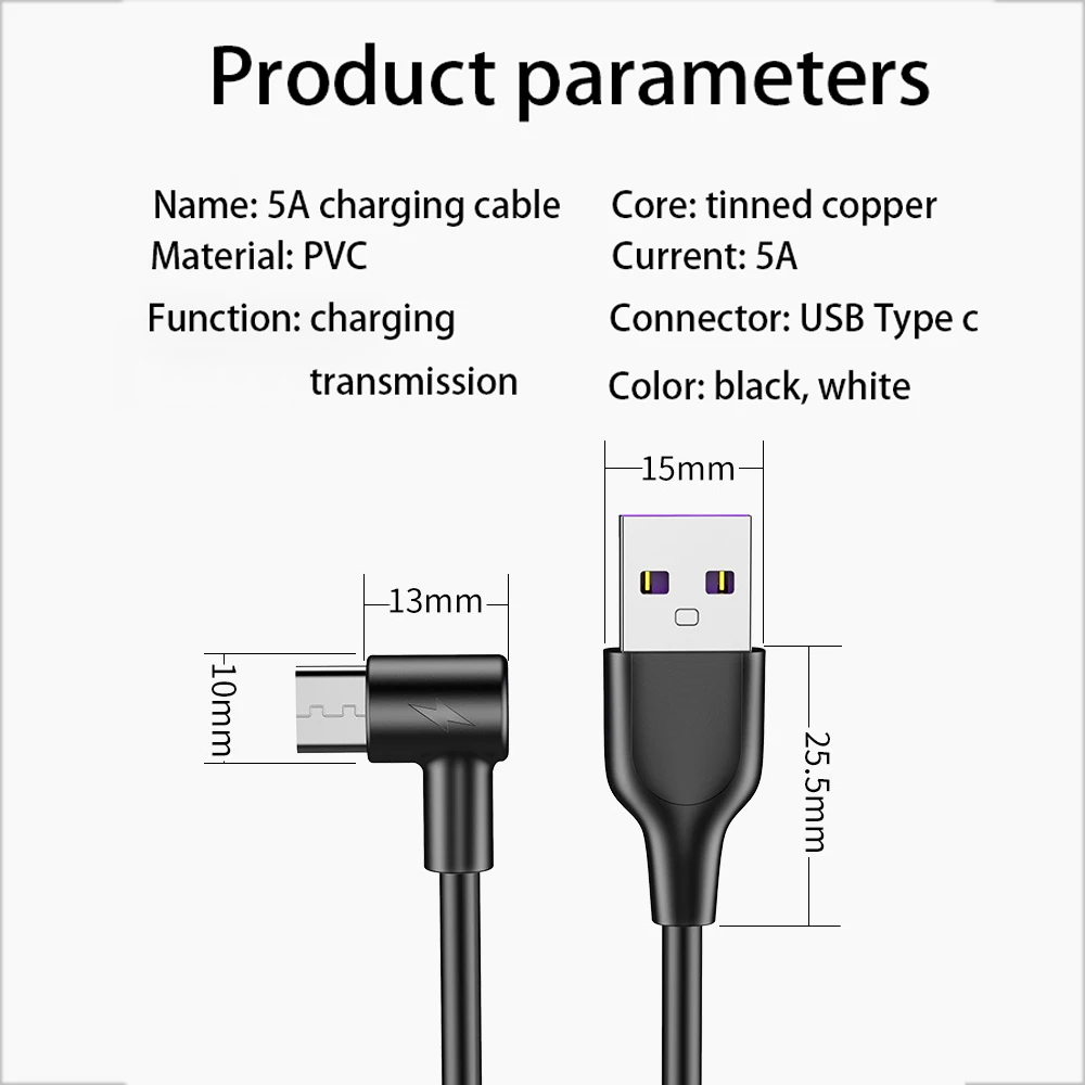 5A супер быстрый зарядный кабель USB 3,1 type C кабель 90 градусов 3 м 2 м 1,5 м 1 м для samsung s8 s9 s10 huawei mate 20 P30 pro xiao mi 9