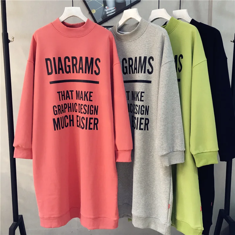 Autumn& Winter New Arrival Sweatshirt Loose Korean Version Loose Knee Long Paragraph Solid Color Sweatshirt Free Shipping