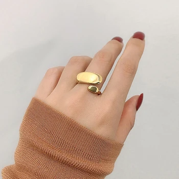 

Peri'sBox Irregular Circle Brass Gold Rings Shiny Plain Geometric Rings for Women French Minimalist Stacking Ring Adjustable New