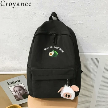 

Croyance Preppy Style Canvas Backpack for Teenagers Avocado Travel Rucksack School Shoulder Bag Student Knapsacks Backpacks
