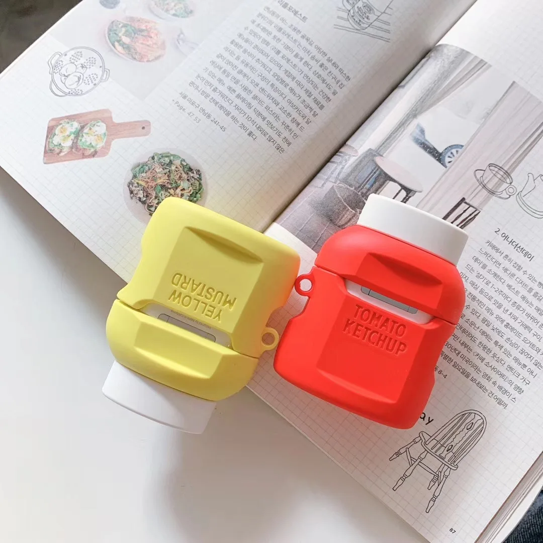 Для AirPod 2 Чехол 3D Tomato Ketchup мультяшный мягкий силиконовый беспроводной кожухи головных телефонов для Apple Airpods чехол милый чехол Funda