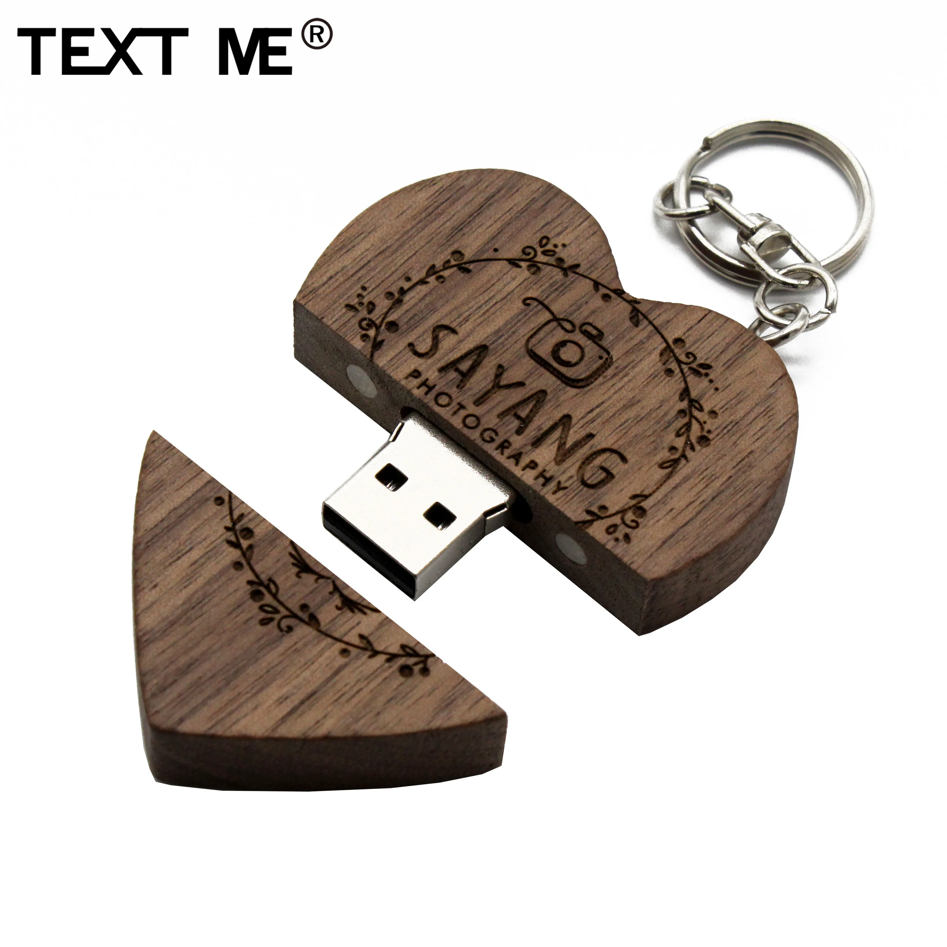 TEXT ME Деревянный сердце любовь+ коробка персональный логотип usb флэш-накопитель 4 ГБ 8 ГБ 16 ГБ 32 ГБ 64 ГБ usb 2,0 фотография