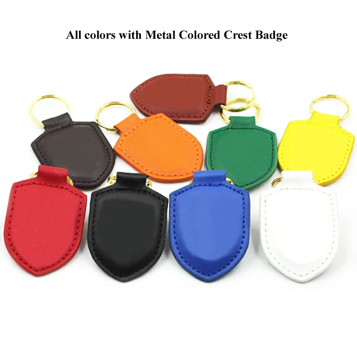 Top Quality Alloy Shield Colored 3D Crest Logo Leather Keychain Auto Key Fob Car Keyring For Car Brank: P