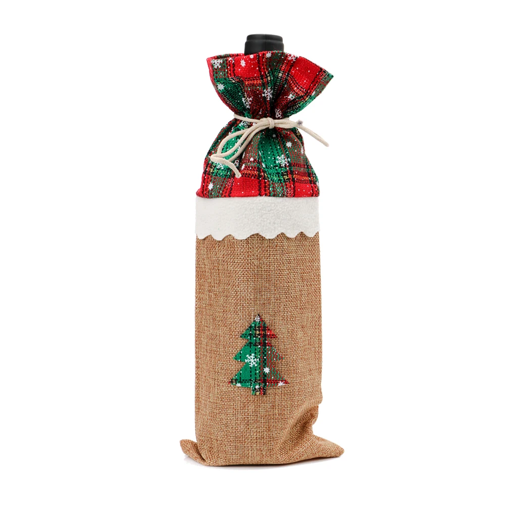 NICEYARD Santa Claus Rudolf Christmas Tree Bottle Clothes Wine Bottle Bag Cover Dining Room Decoration For Home Xmas