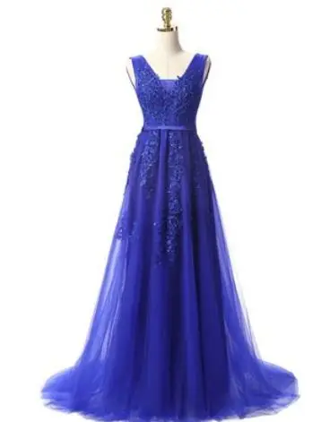 royal blue Vestido madrinha, новинка, тюль, расшитый бисером, сексуальный, v-образный вырез, а-силуэт, темно-синий, розовый, серебристый, серый, королевский синий, бордовые платья для подружки невесты со шлейфом - Цвет: royal blue
