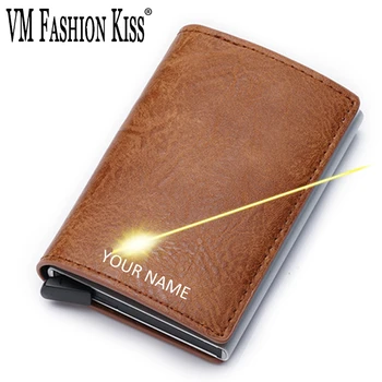 

2020 customize Vintage Engraving Wallet Thin Mini Rfid Wallets Card Holder Men Metal Money Bag Male Slim Short Purse Holder