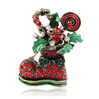 

50pcs/lot New Arrival Cute Rhinestone Christmas Shoes Brooch Pin For Gift