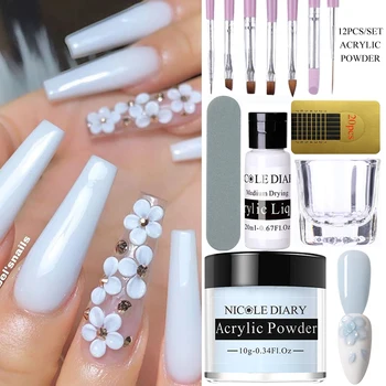 

NICOLE DIARY 12pcs Acrylic Dip Nail Powder Glitter Extension Nails Chrome Carved Flower Dust Pigment Dipping Nail Art Decoration