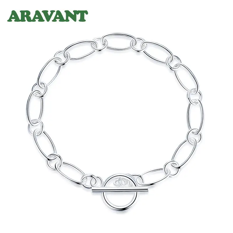 Aravant 925 Silver Simple OT Buckle Necklace Bracelet Chains Set For Women Fashion Jewelry