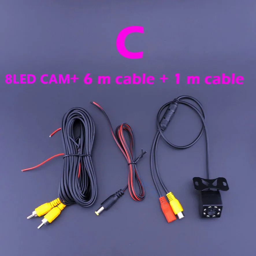 H-8LED CAM-6M-1M Автомобильная камера заднего вида угол HD светодиодный свет ночного заднего вида камера 12 В универсальная парковочная камера водонепроницаемая HD изображение - Название цвета: H-8LED CAM-6M-1M