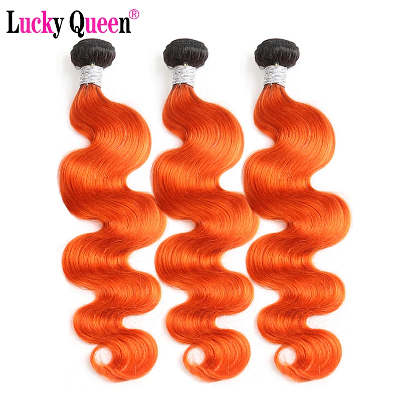 

1B/Orange Ombre Brazilian Body Wave 3 Bundles 100% Remy Hair Weave Human Hair Bundles Free Shipping Lucky Queen Hair